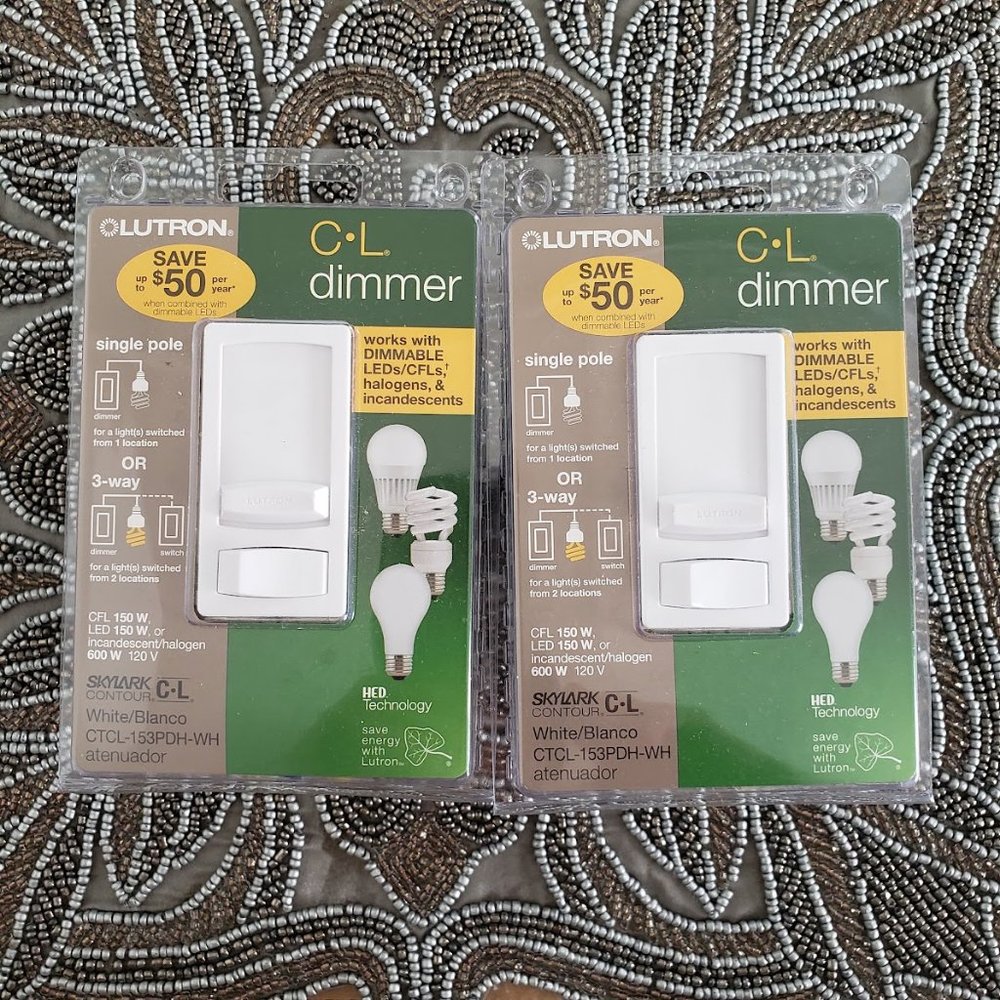 NEW 2X Lutron Skylark Contour LED Dimmer Light Switch 3-Way for Dimmable led